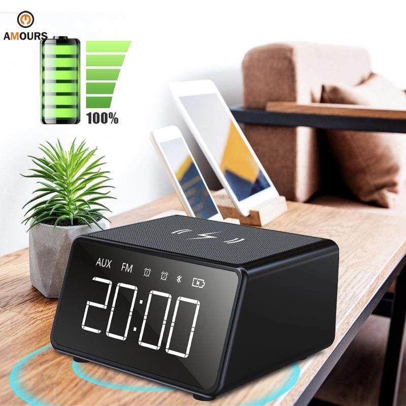 [Fast Delivery] Amorus A30 FM Radio Alarm Clock 10W Wireless Charging Phone Charger LED Display Bluetooth Speaker