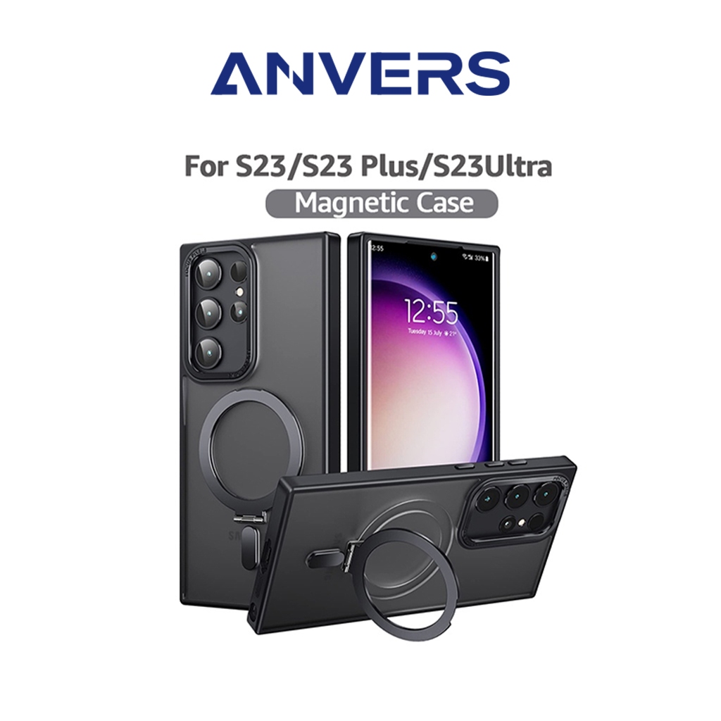 Anvers for Samsung Galaxy S23 Ultra with Magnetic Invisible Stand Shockproof Translucent Matte Ring Holder Phone Case